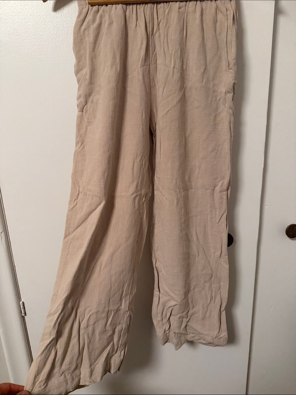Everyday Wide-Leg Elastic-Waist Pants in Light Beige